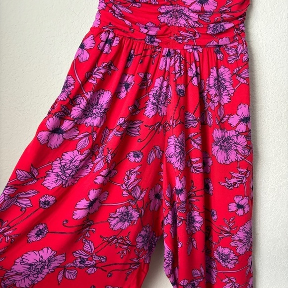 Boho Floral Print Strapless High Rise Wide Leg Full Length Jumpsuit - Picture 4 of 13